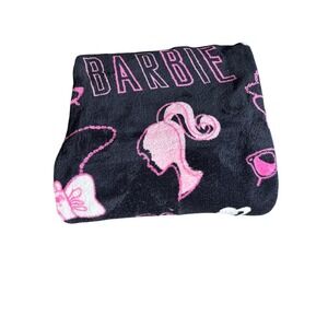 Classic Retro Barbie Black & Pink Plush Throw Blanket w/Logo Icons 46" x 60" NEW